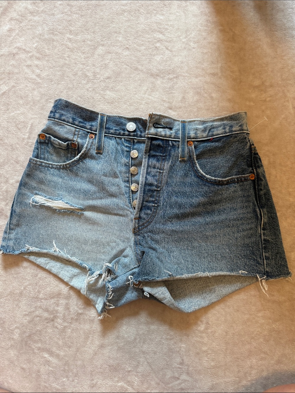 Levi's Two-Tone Button-Fly Distressed Denim Shorts - Blue